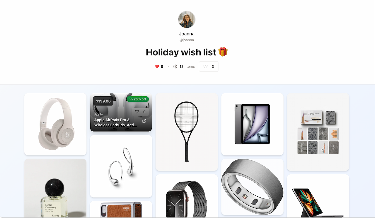 Curated masonry collection grid with products